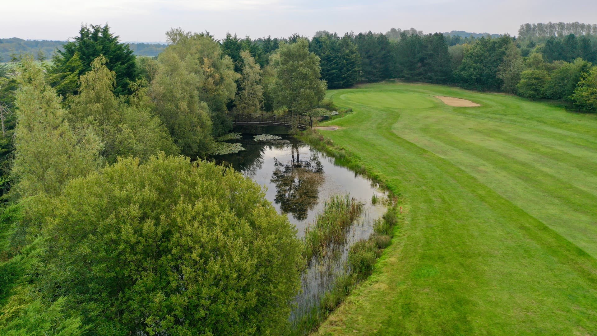 Aerial view of The Essex golf course and water feature